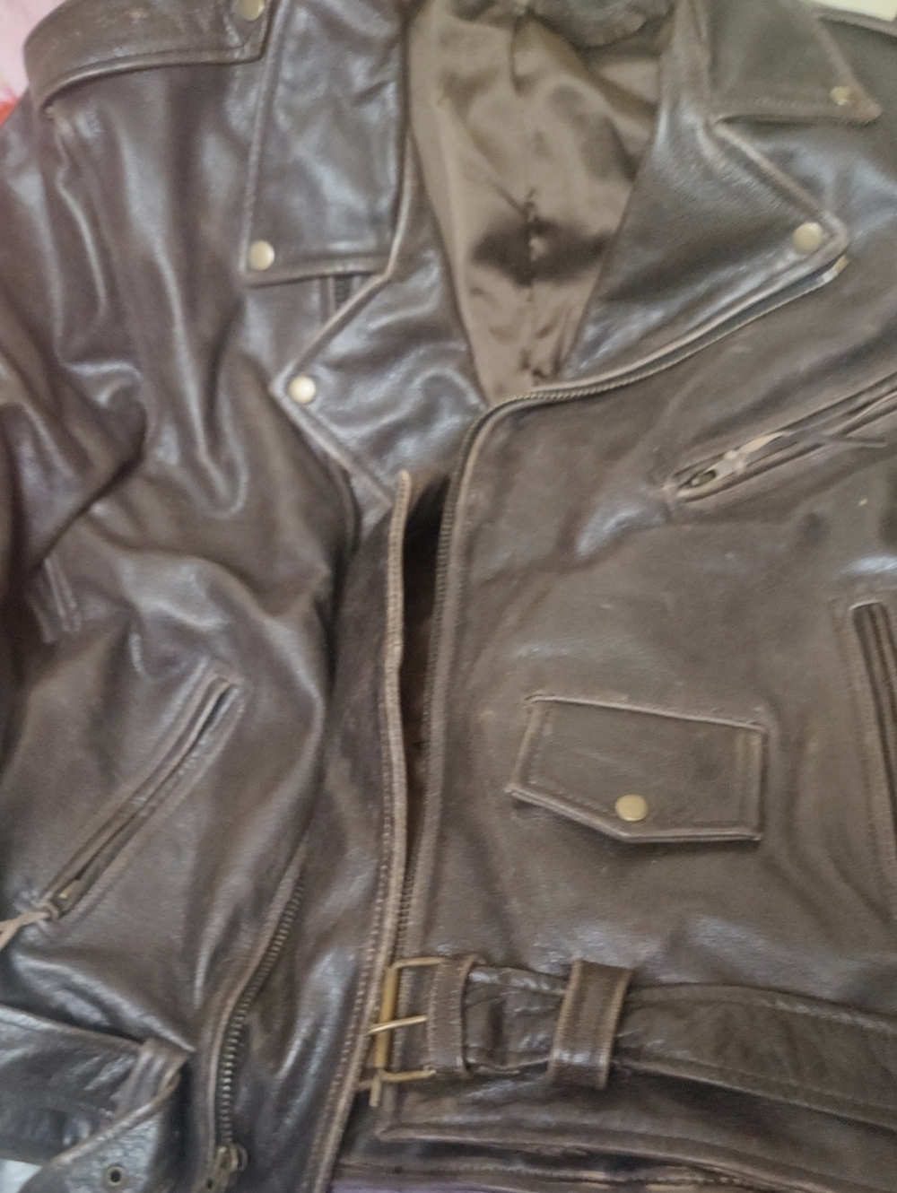 Men's Black Leather Biker Jacket with Belt